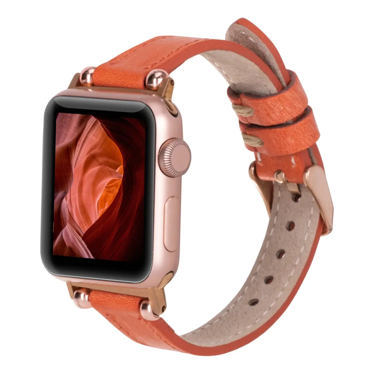 Distressed Orange Leather Ultra Slim Apple Watch Band