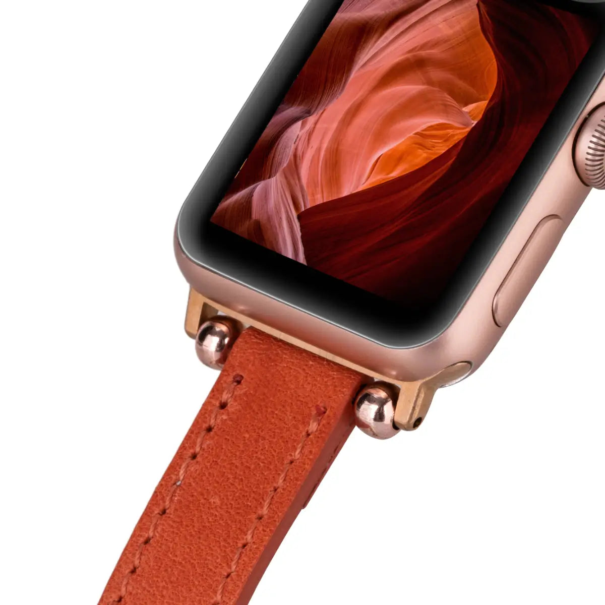 Distressed Orange Leather Ultra Slim Apple Watch Band