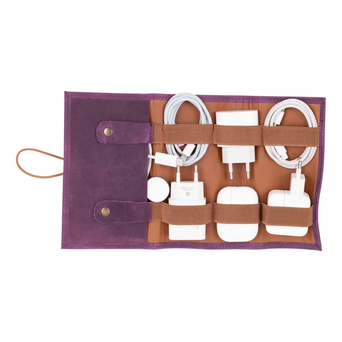 Distressed Purple Leather Cable Organizer
