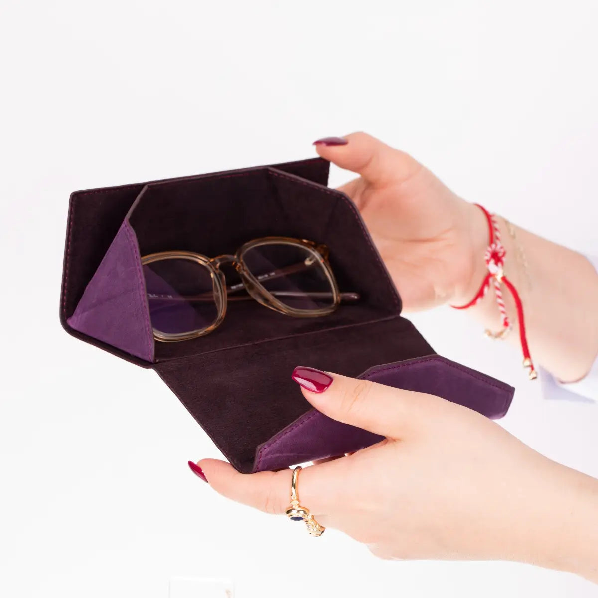 Distressed Purple Leather Glasses Case