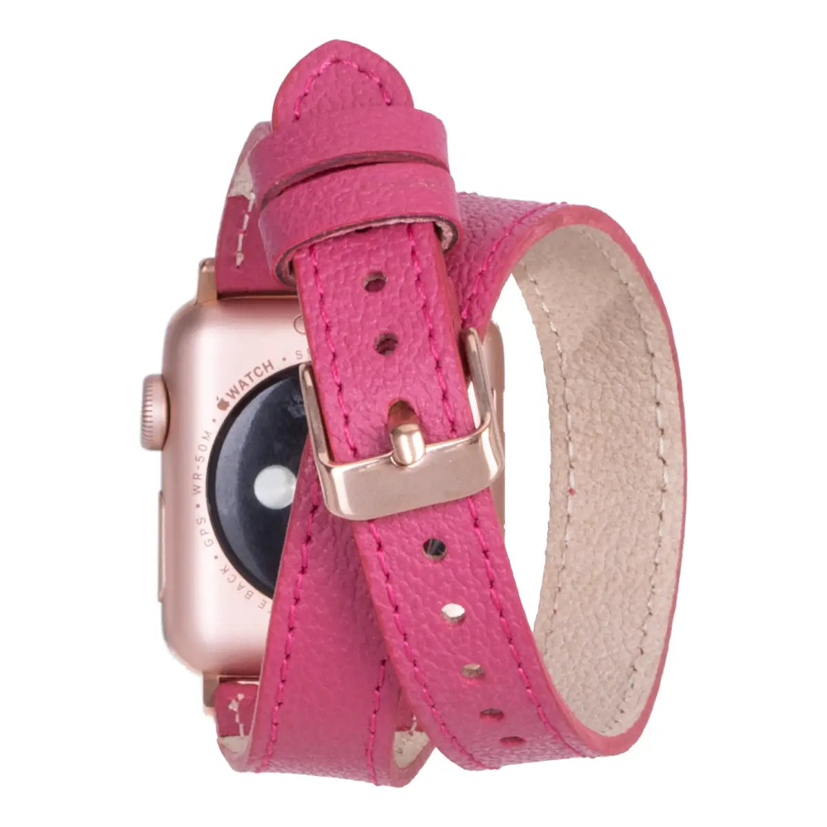 Fuchsia Leather Double Tour Slim Apple Watch Band