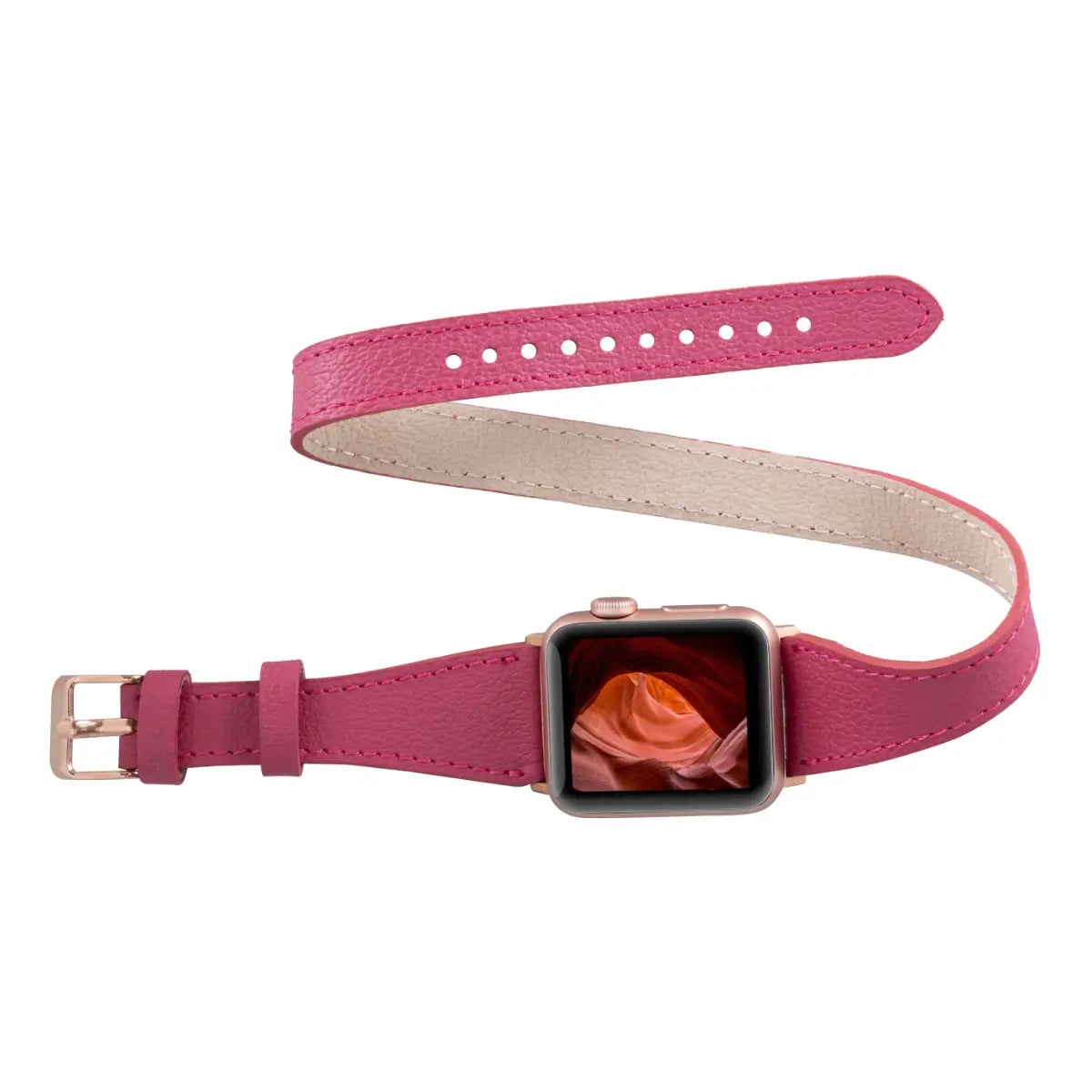 Fuchsia Leather Double Tour Slim Apple Watch Band