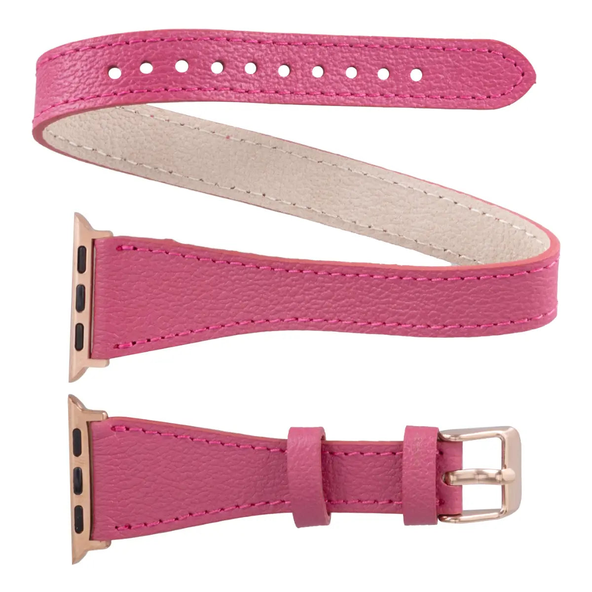 Fuchsia Leather Double Tour Slim Apple Watch Band