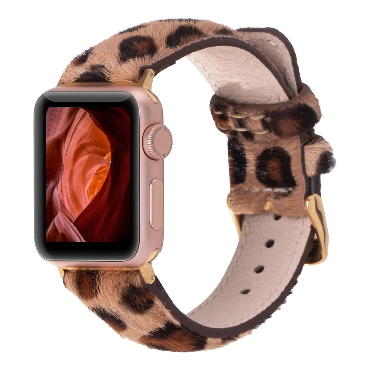 Furry Leopard Pattern Leather Apple Watch Strap