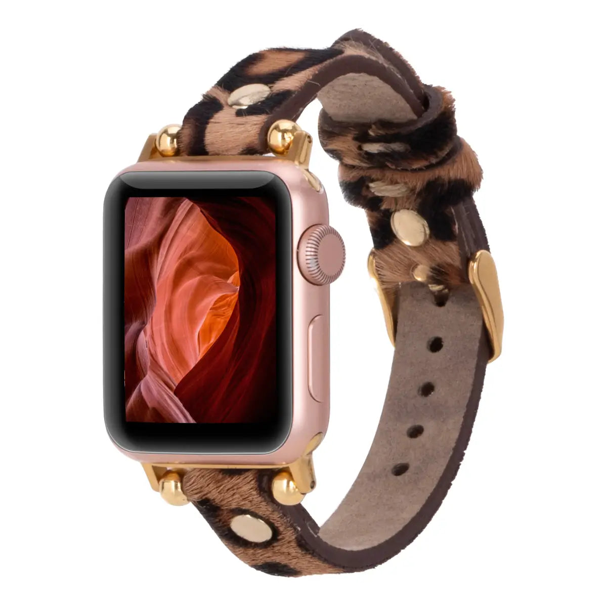 Furry Leopard Pattern Leather Ultra Slim Apple Watch Band