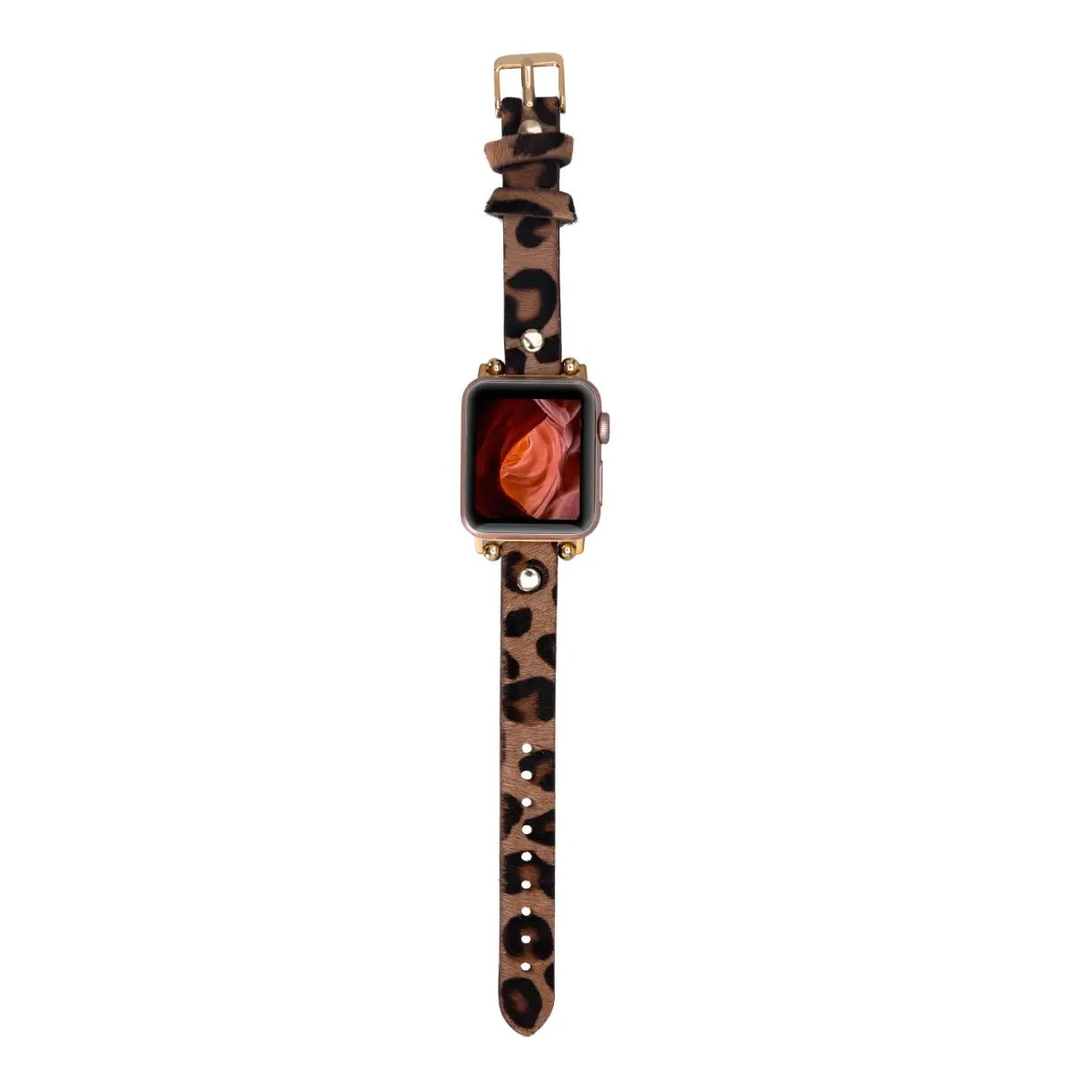 Furry Leopard Pattern Leather Ultra Slim Apple Watch Band