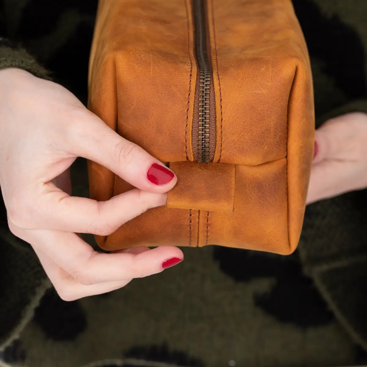 Leather Dopp Kit Bag Camel Brown