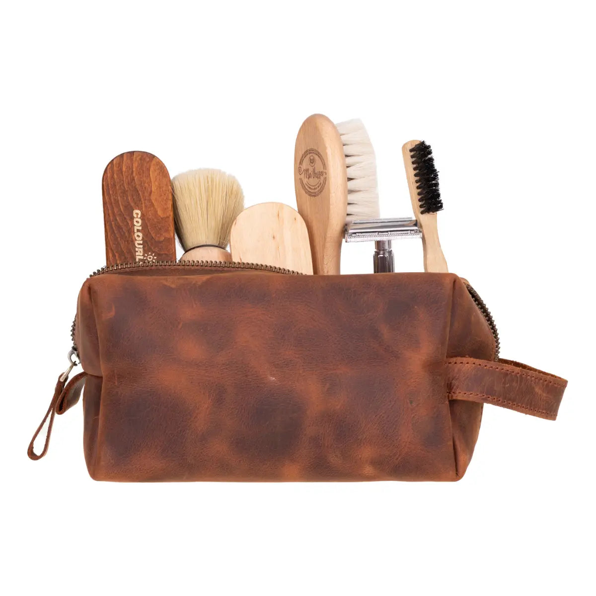 Leather Dopp Kit Bag Distressed Brown