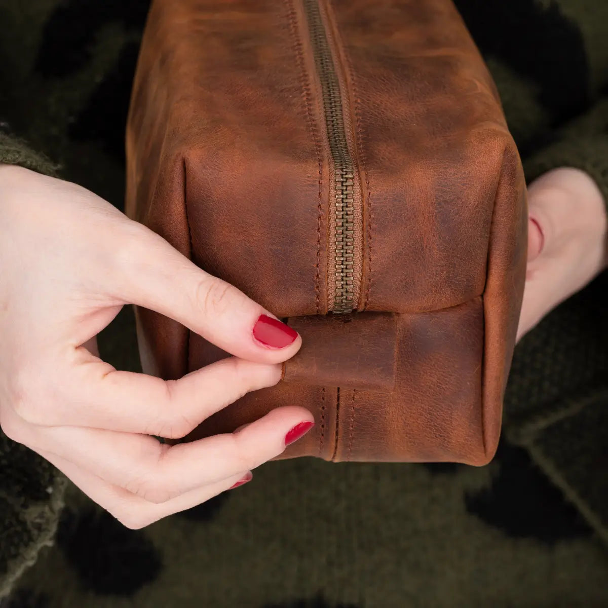 Leather Dopp Kit Bag Distressed Brown