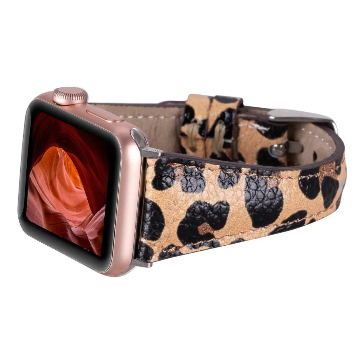 Apple 38-42 mm Leather Watch Band Strap in Leopard, Teal, and metallic Turquoise Alligator Leather Apple Watch Band | Handdn  main image 2