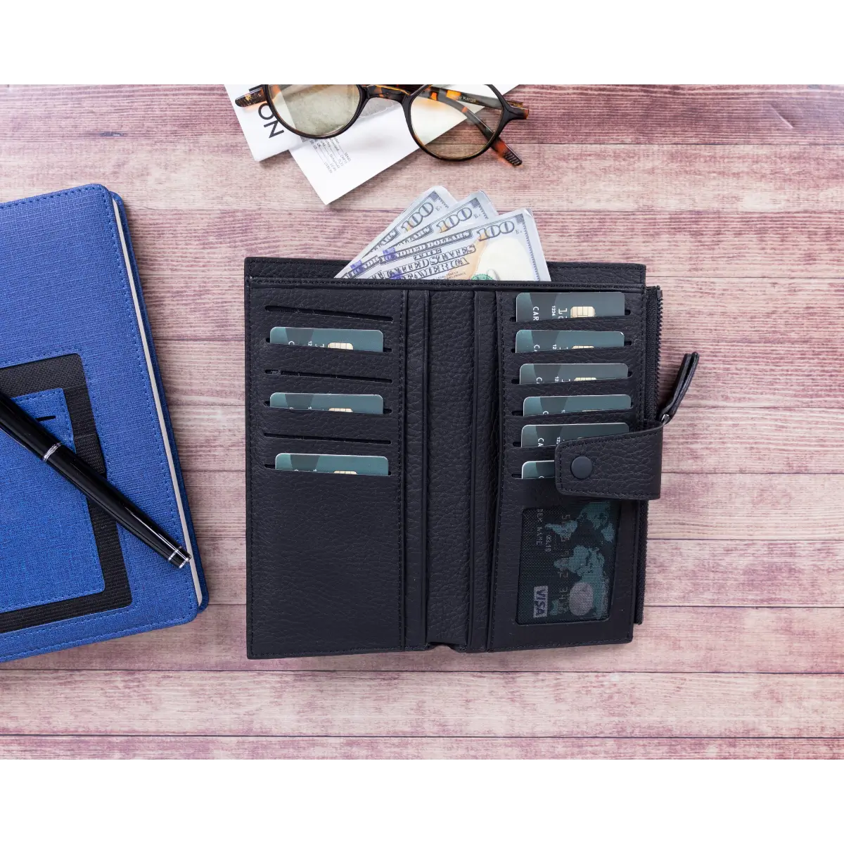 Women's Zipper Wallet-Black (Lozan)