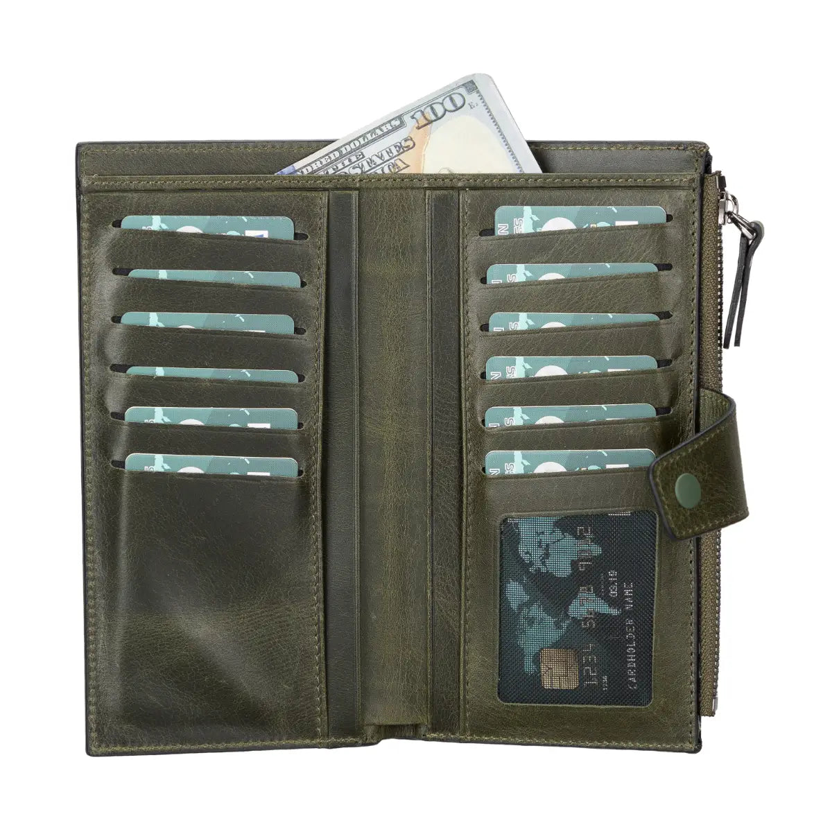 Women's Zipper Wallet-Green (Lozan)