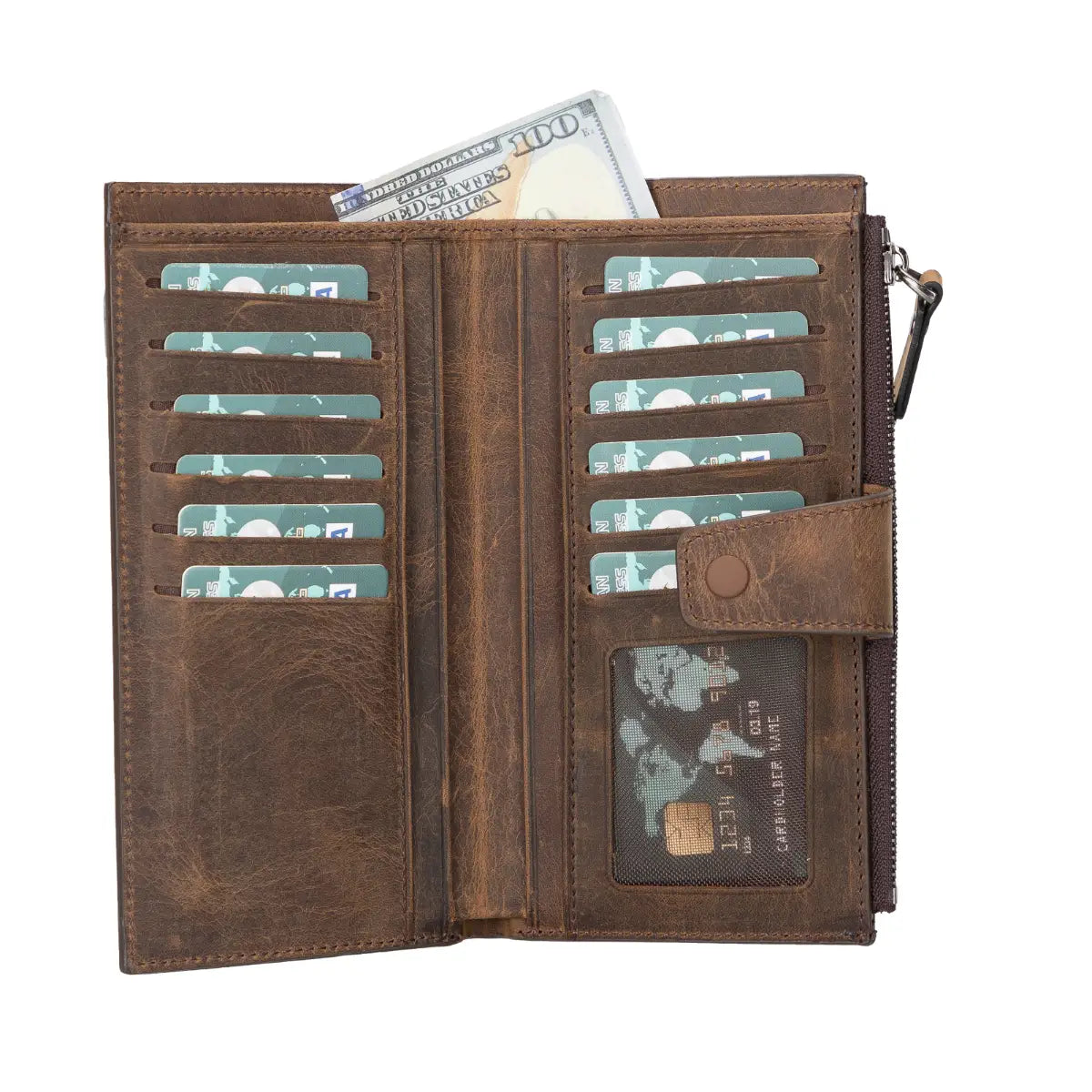 Women's Zipper Wallet-Distressed Brown (Lozan)