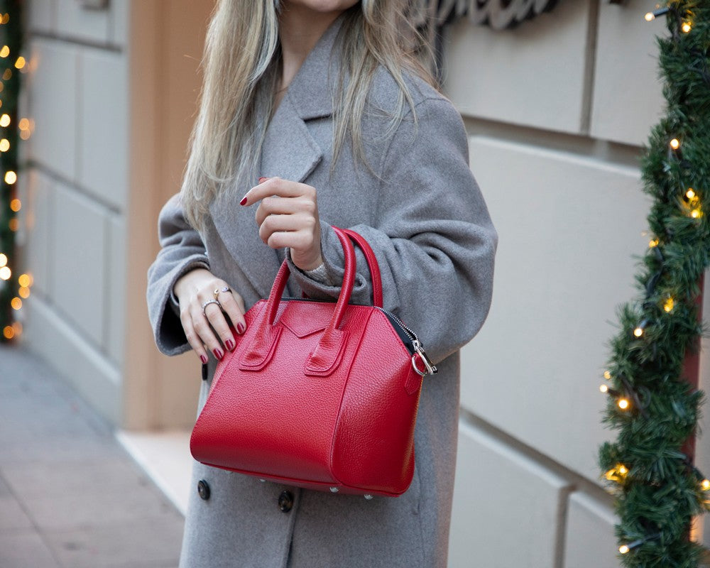 Alessia Women's Leather Bag, Red, Medium