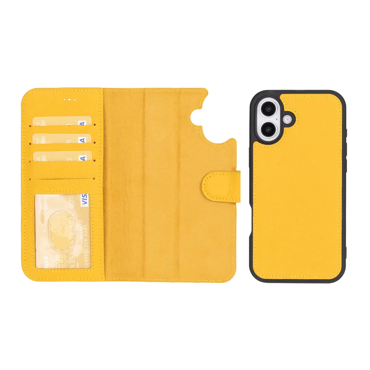 Yellow Leather Wallet Case for iPhone 16 Plus