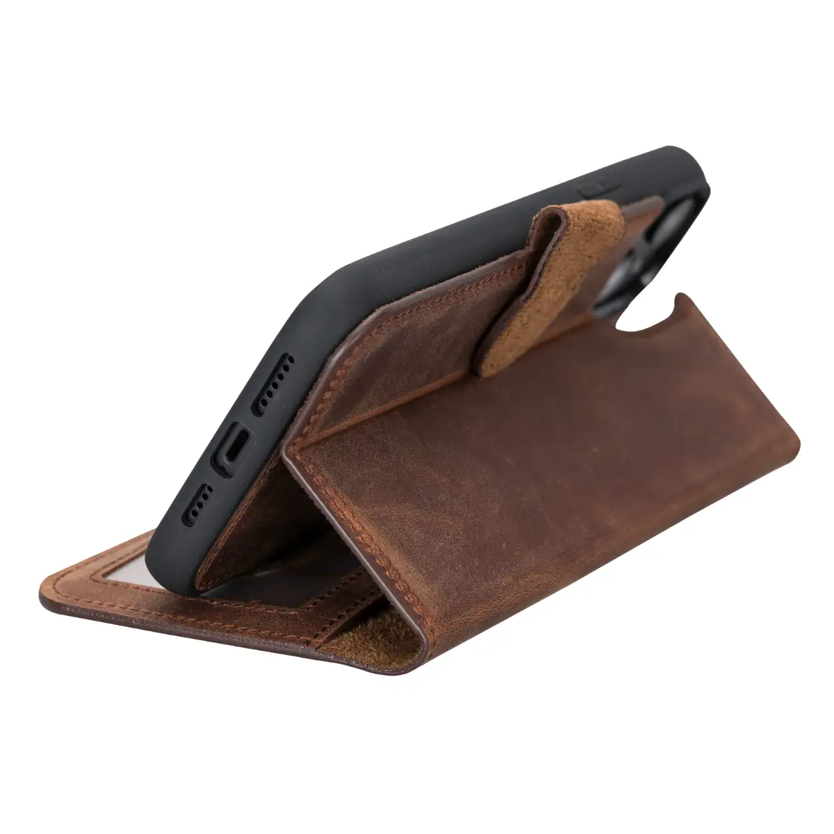 Distressed Brown Leather Wallet Case for iPhone 14 Plus