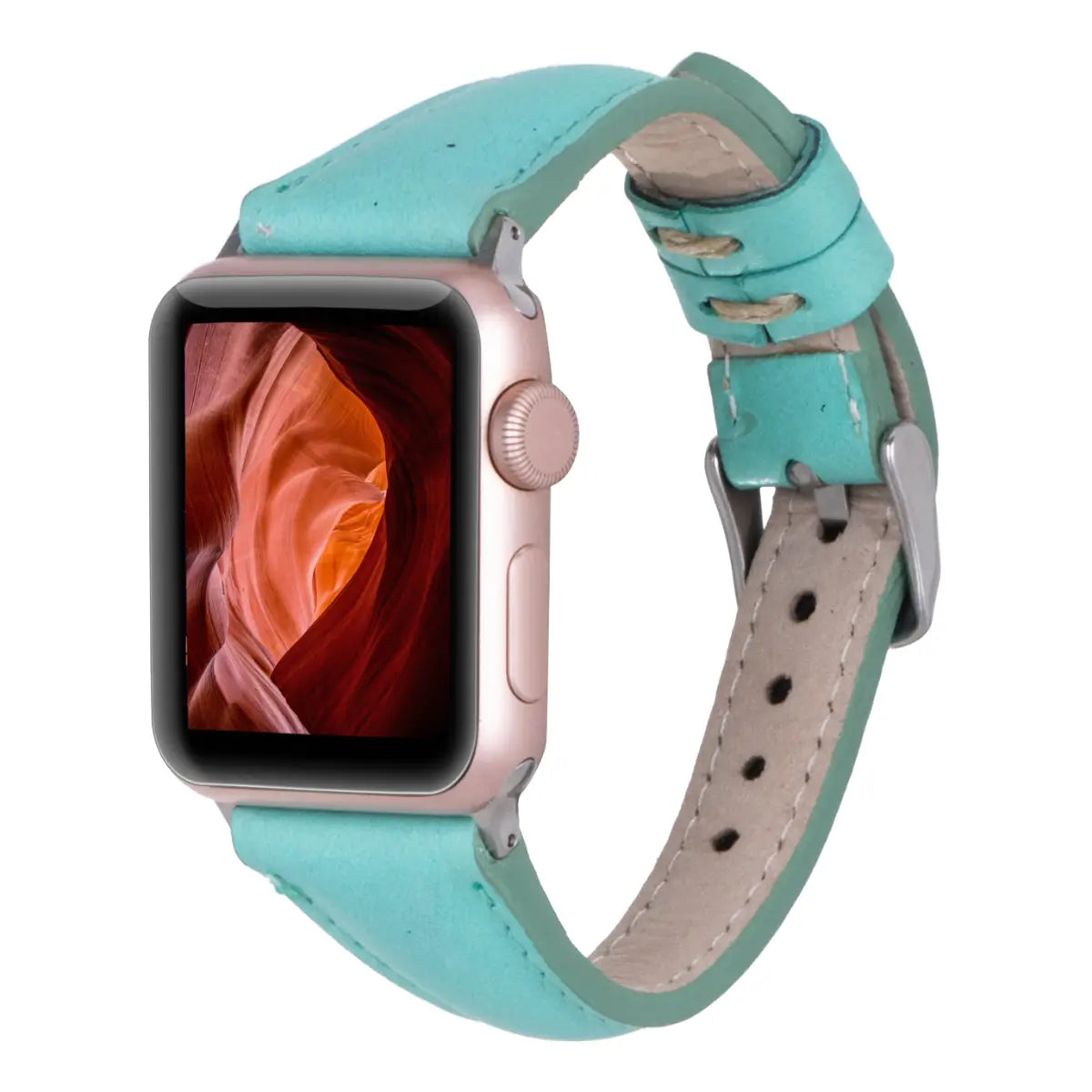 Mint Blue Leather Slim Apple Watch Band