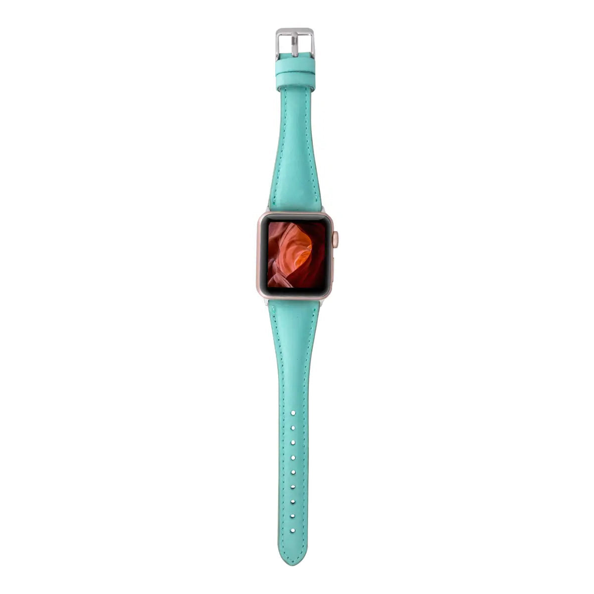 Mint Blue Leather Slim Apple Watch Band