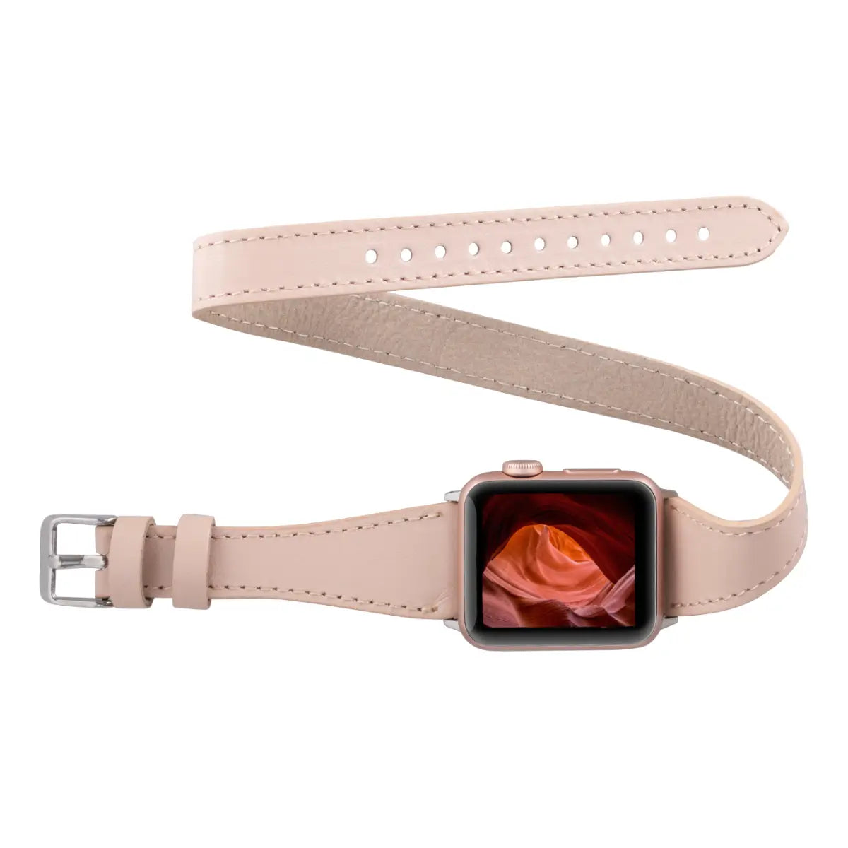Nude Leather Double Tour Slim Apple Watch Band