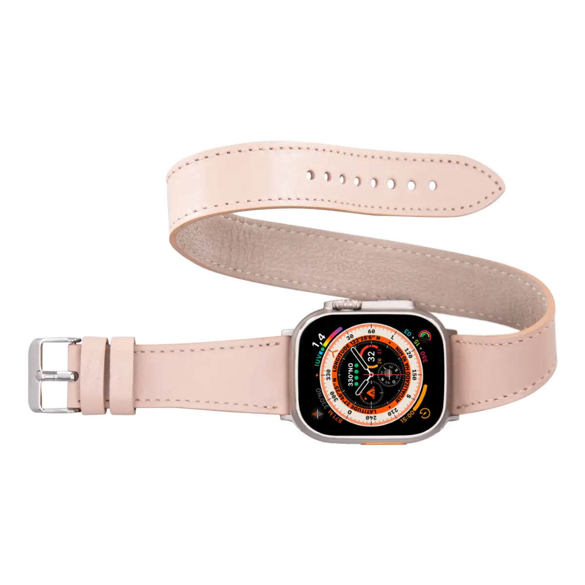Nude Pink Leather Double Tour Apple Watch Band