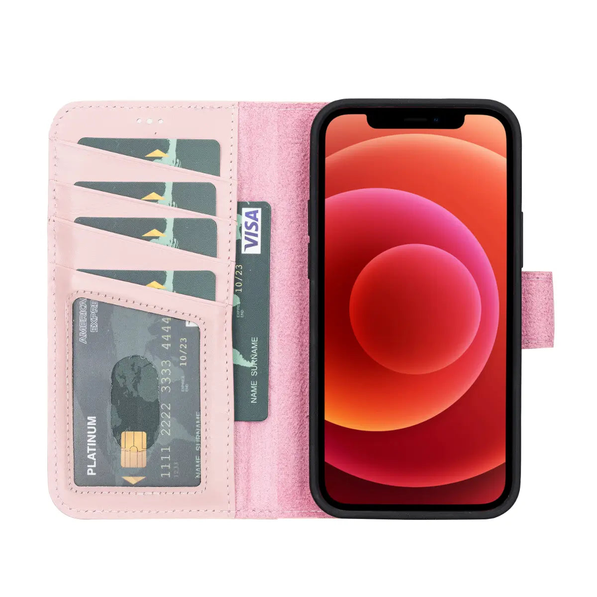 Pink Leather Wallet Case for iPhone 13 Pro Max