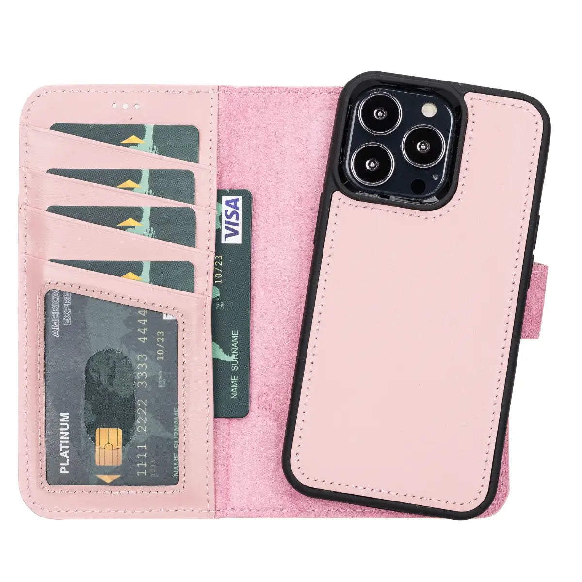 Pink Leather Wallet Case for iPhone 13 Pro