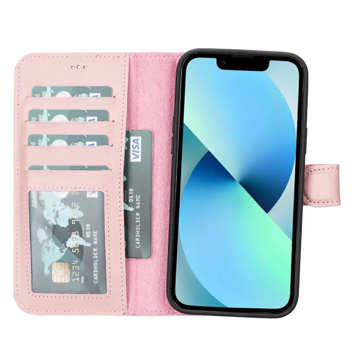 Pink Leather Wallet Case for iPhone 14 Plus