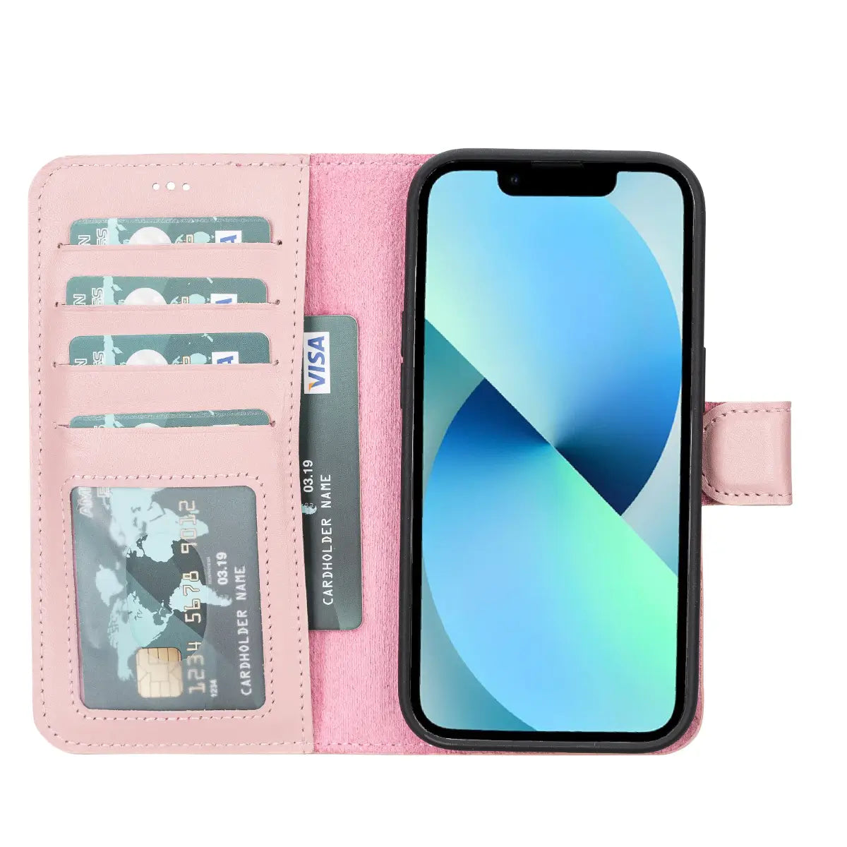 Pink Leather Wallet Case for iPhone 14 Pro