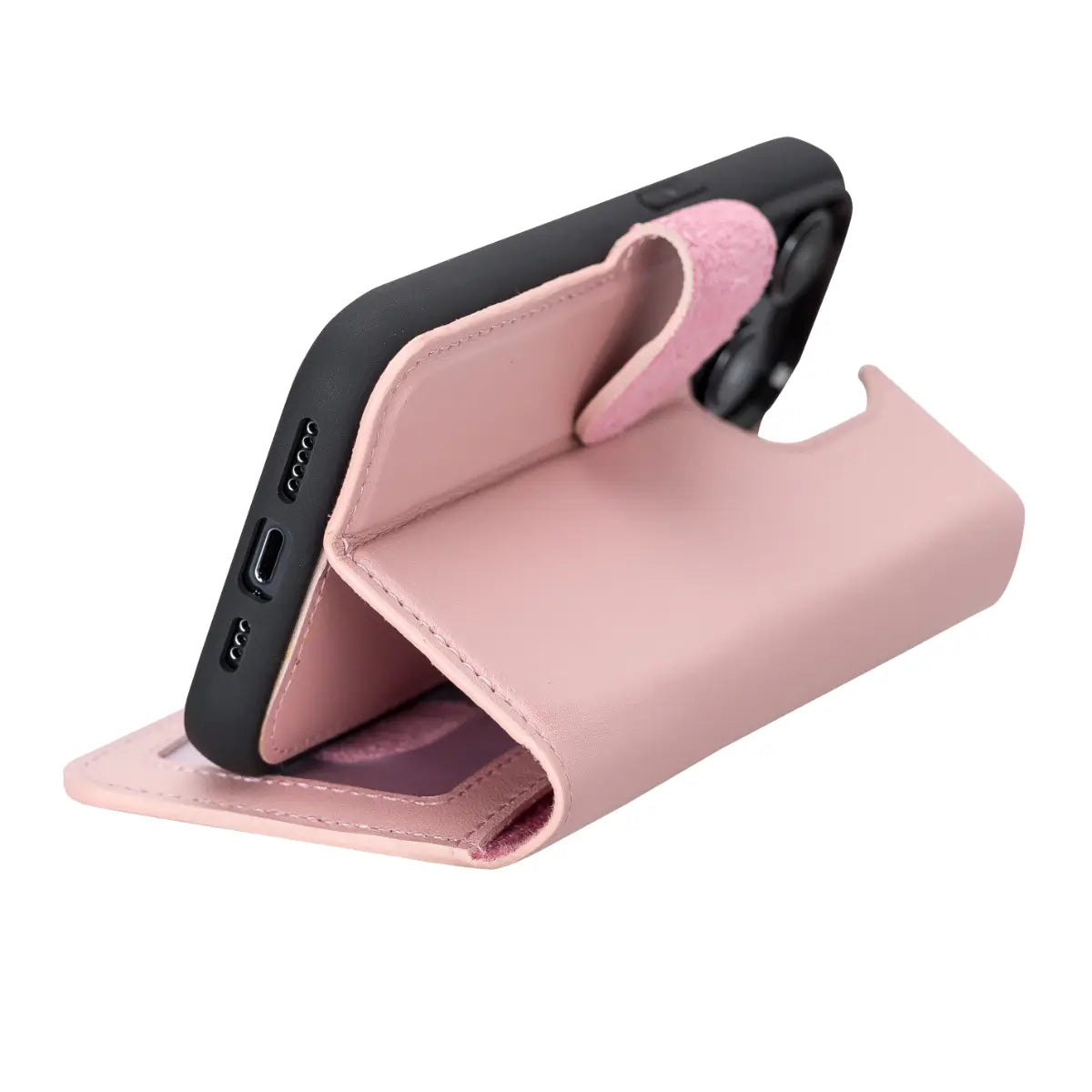 Pink Leather Wallet Case for iPhone 14 Pro