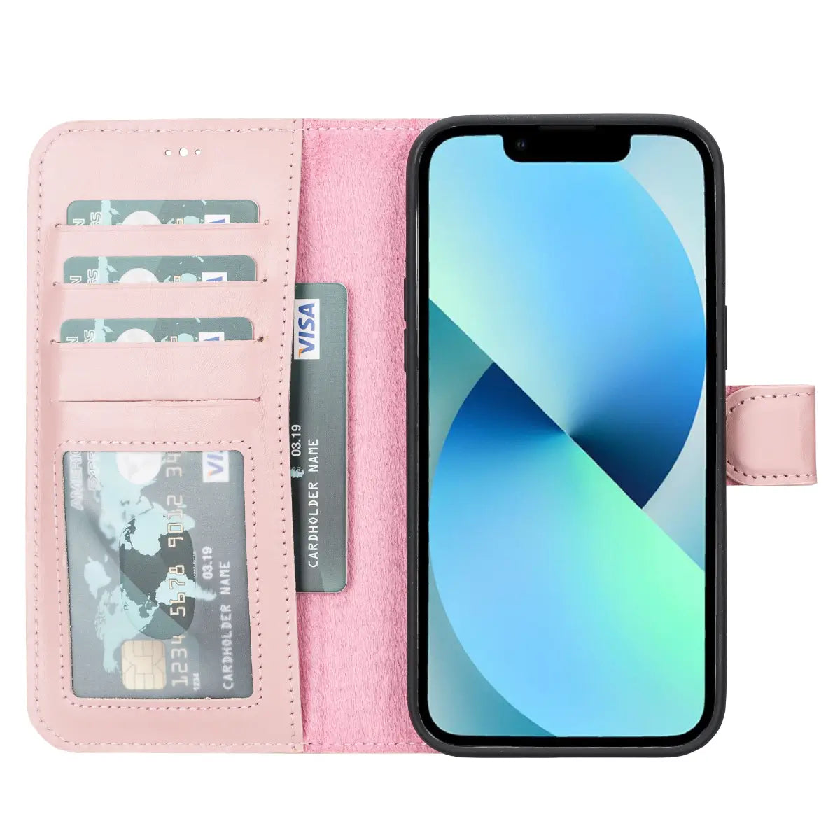 Pink Leather Wallet Case for iPhone 14 Pro Max