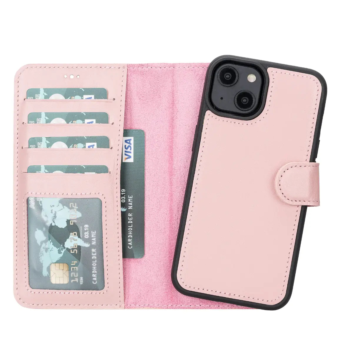 Pink Leather Wallet Case for iPhone 14