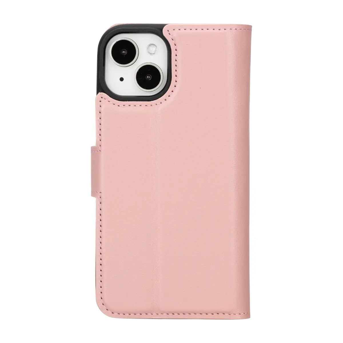 Pink Leather Wallet Case for iPhone 15