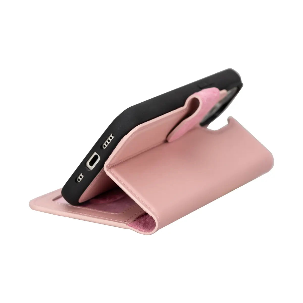 Pink Leather Wallet Case for iPhone 15