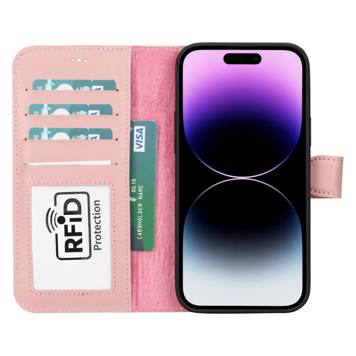 Pink Leather Wallet Case for iPhone 15 Plus