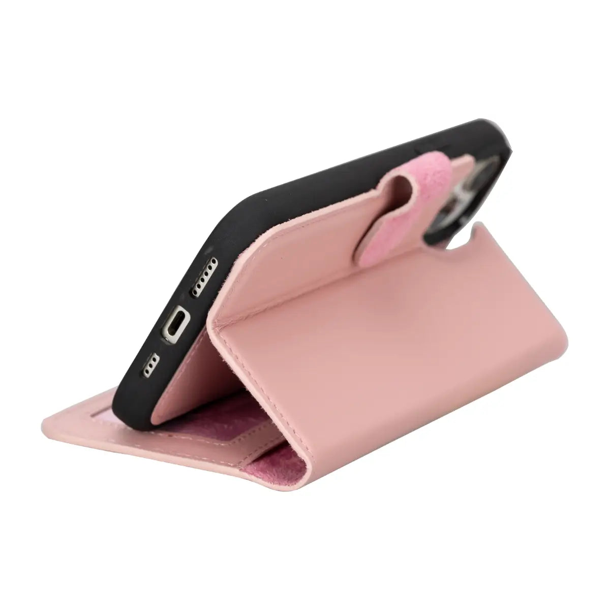 Pink Leather Wallet Case for iPhone 15 Plus