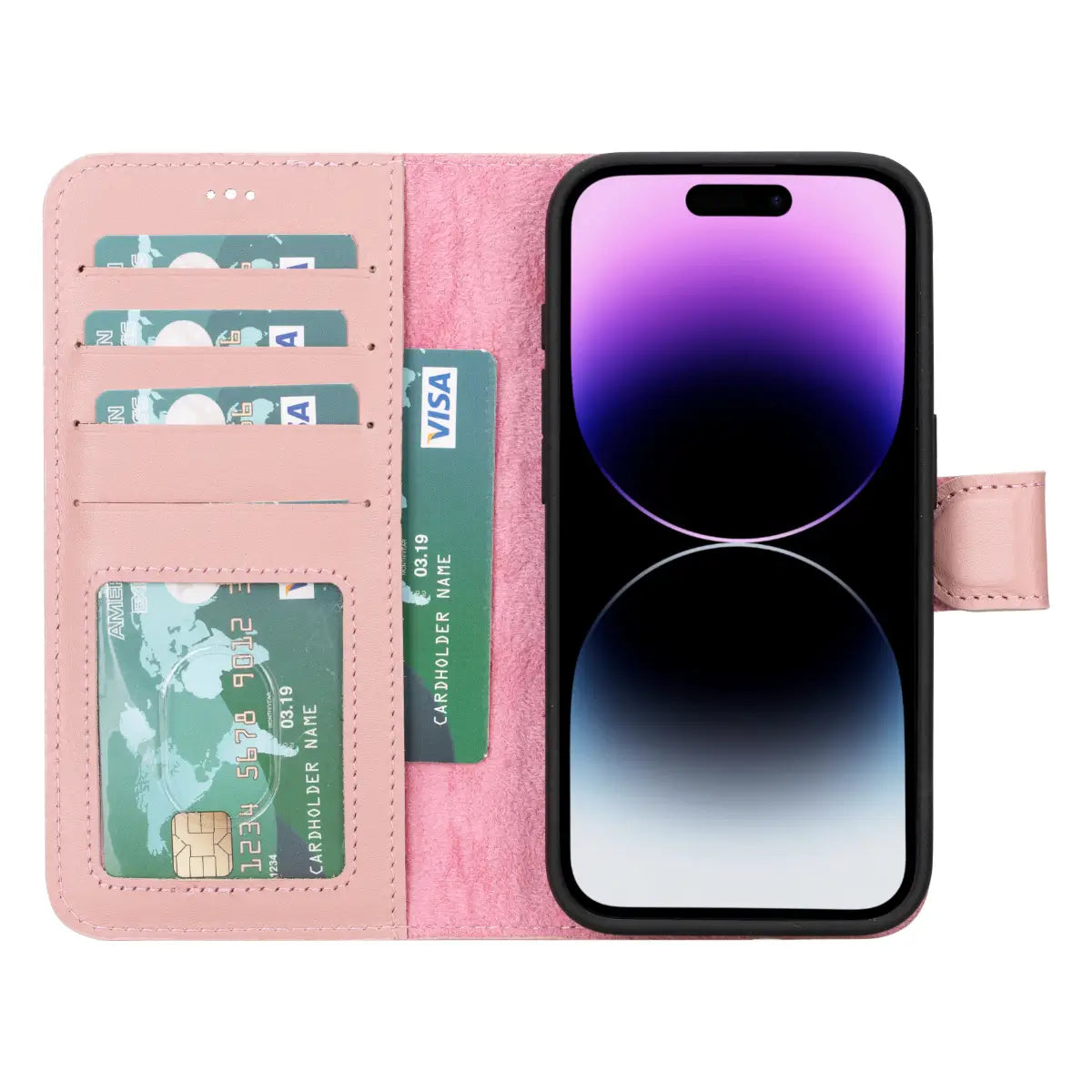 Pink Leather Wallet Case for iPhone 15 Pro