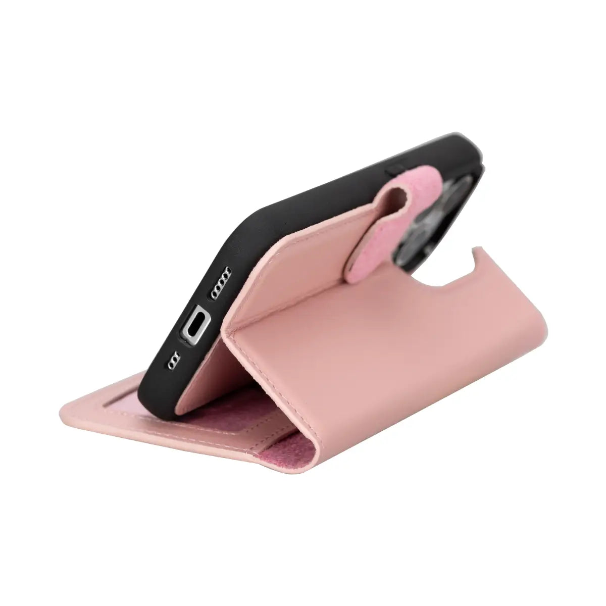 Pink Leather Wallet Case for iPhone 15 Pro