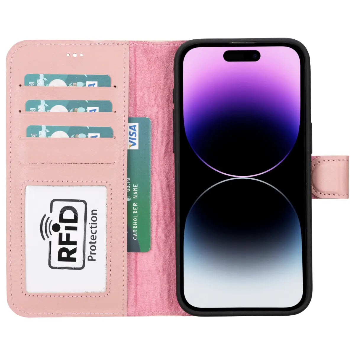 Pink Leather Wallet Case for iPhone 15 Pro Max