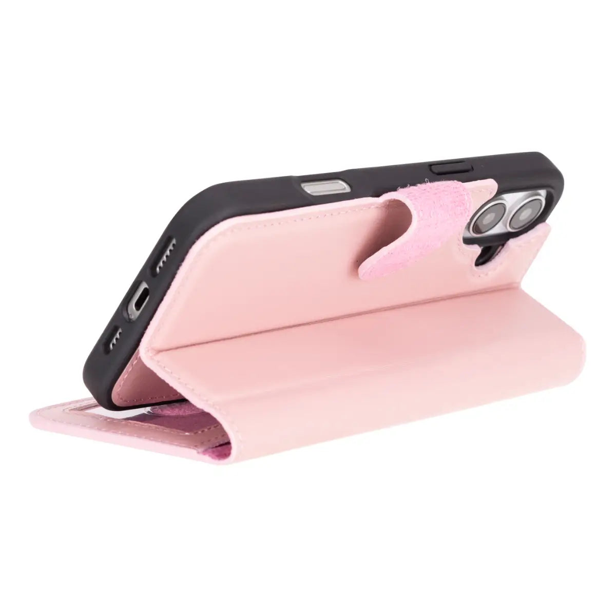 Pink Leather Wallet Case for iPhone 16