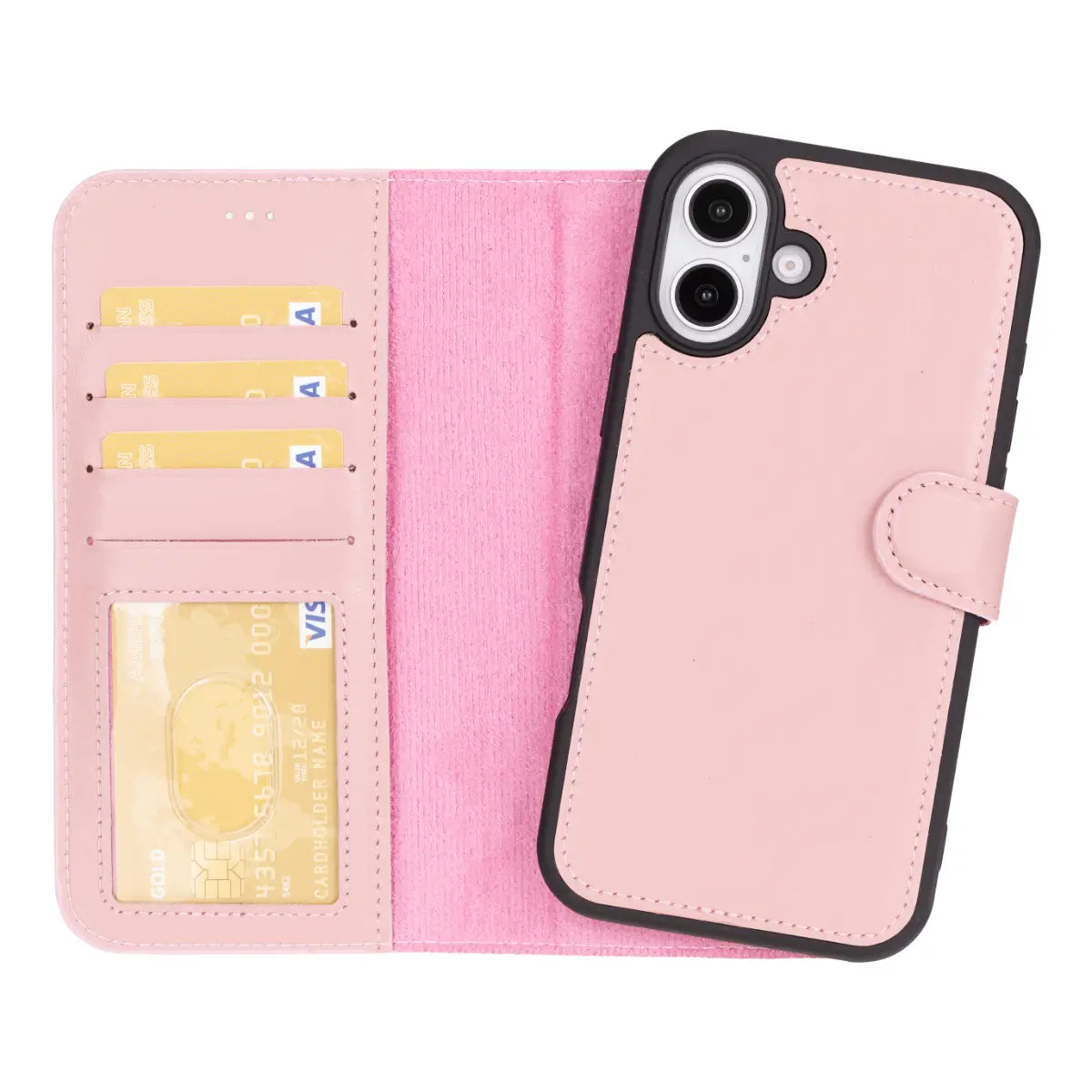 Pink Leather Wallet Case for iPhone 16 Plus
