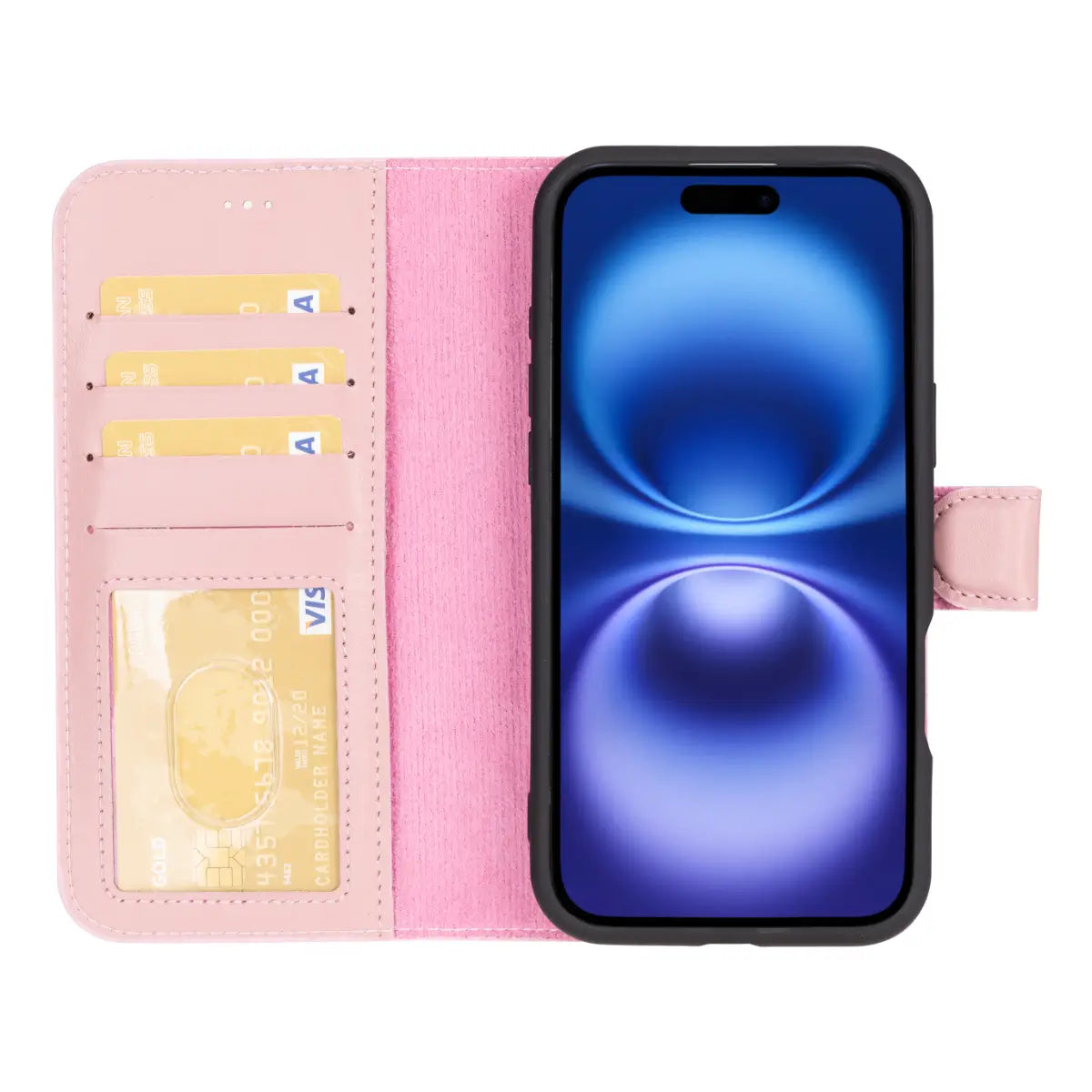 Pink Leather Wallet Case for iPhone 16 Plus