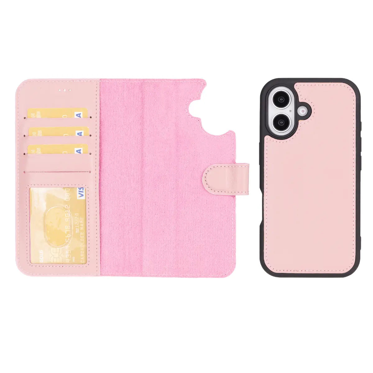 Pink Leather Wallet Case for iPhone 16 Plus