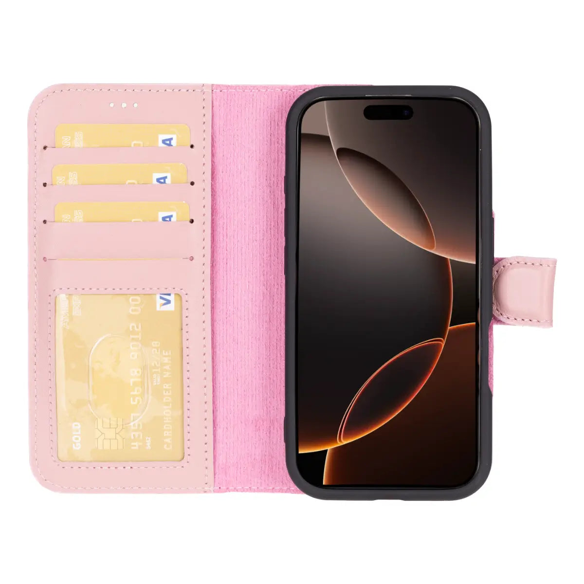 Pink Leather Wallet Case for iPhone 16 Pro