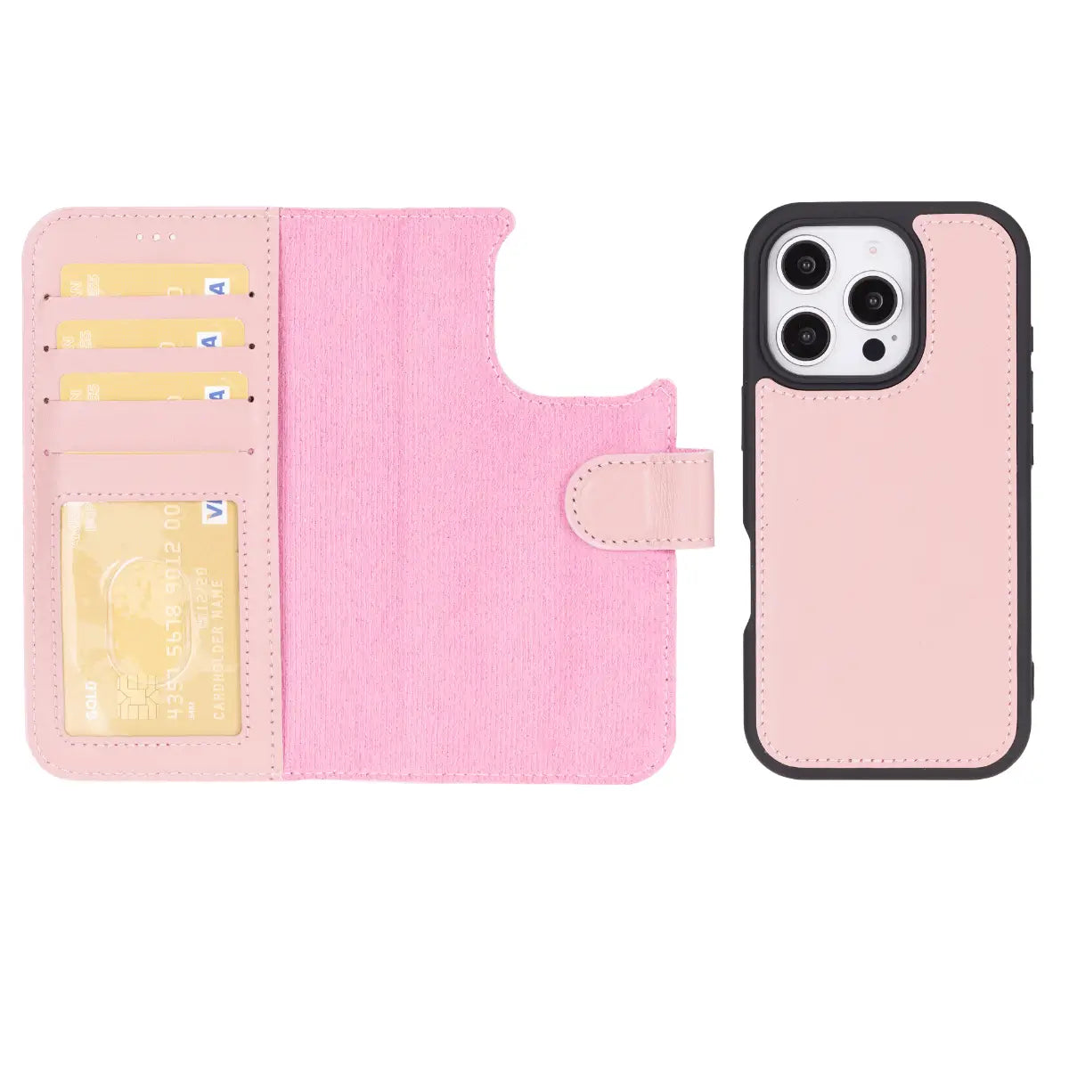 Pink Leather Wallet Case for iPhone 16 Pro