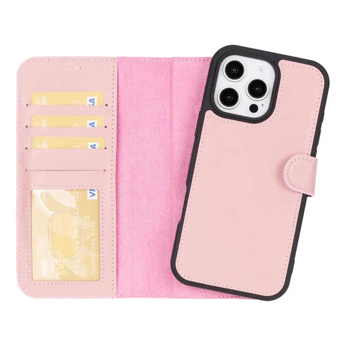 Pink Leather Wallet Case for iPhone 16 Pro Max