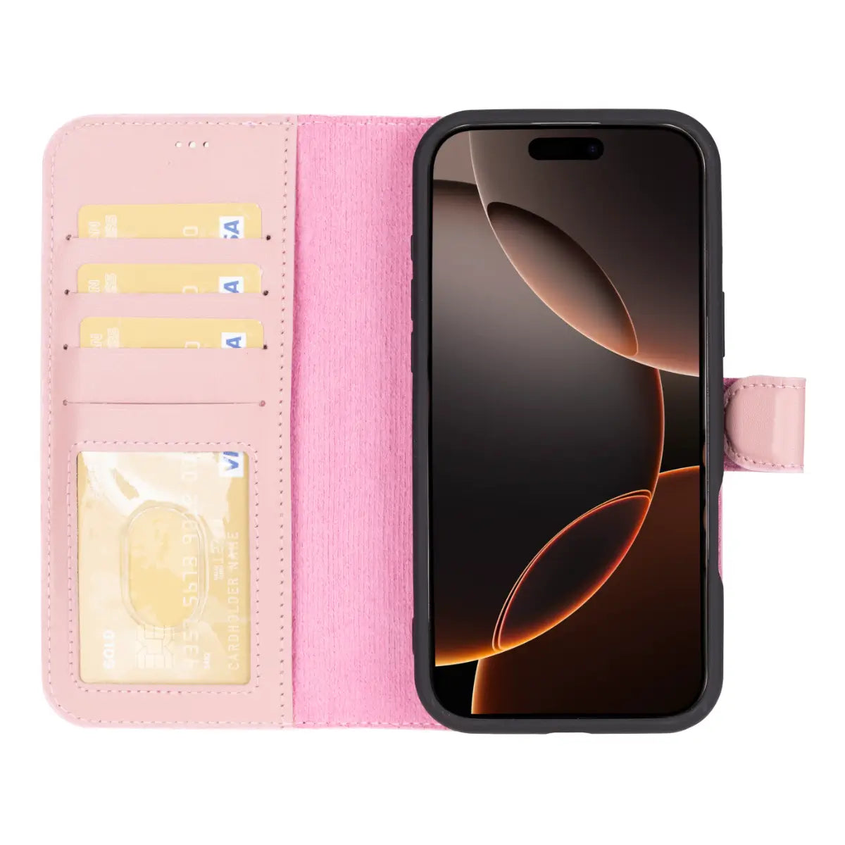 Pink Leather Wallet Case for iPhone 16 Pro Max