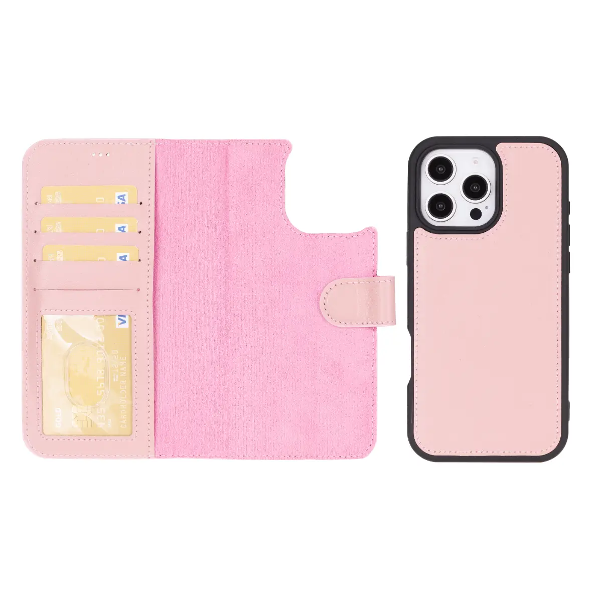 Pink Leather Wallet Case for iPhone 16 Pro Max