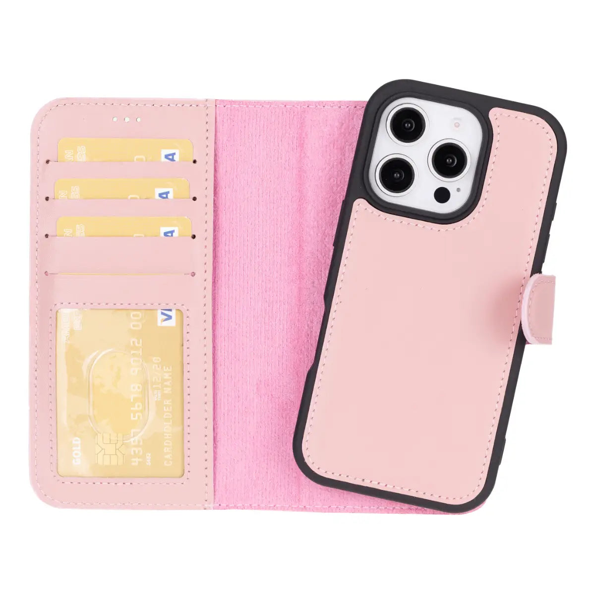 Pink Leather Wallet Case for iPhone 16 Pro