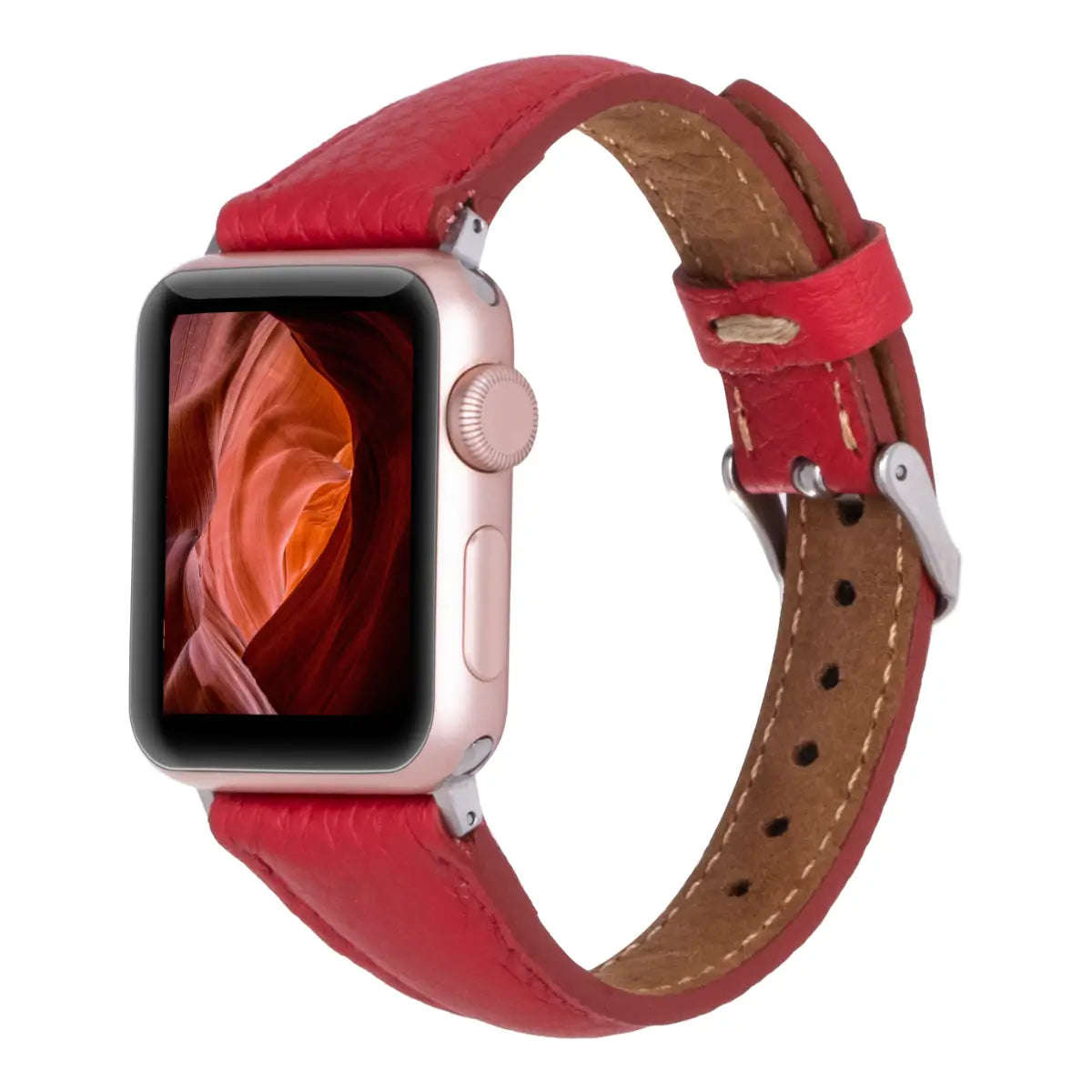 Red Leather Slim Apple Watch Band