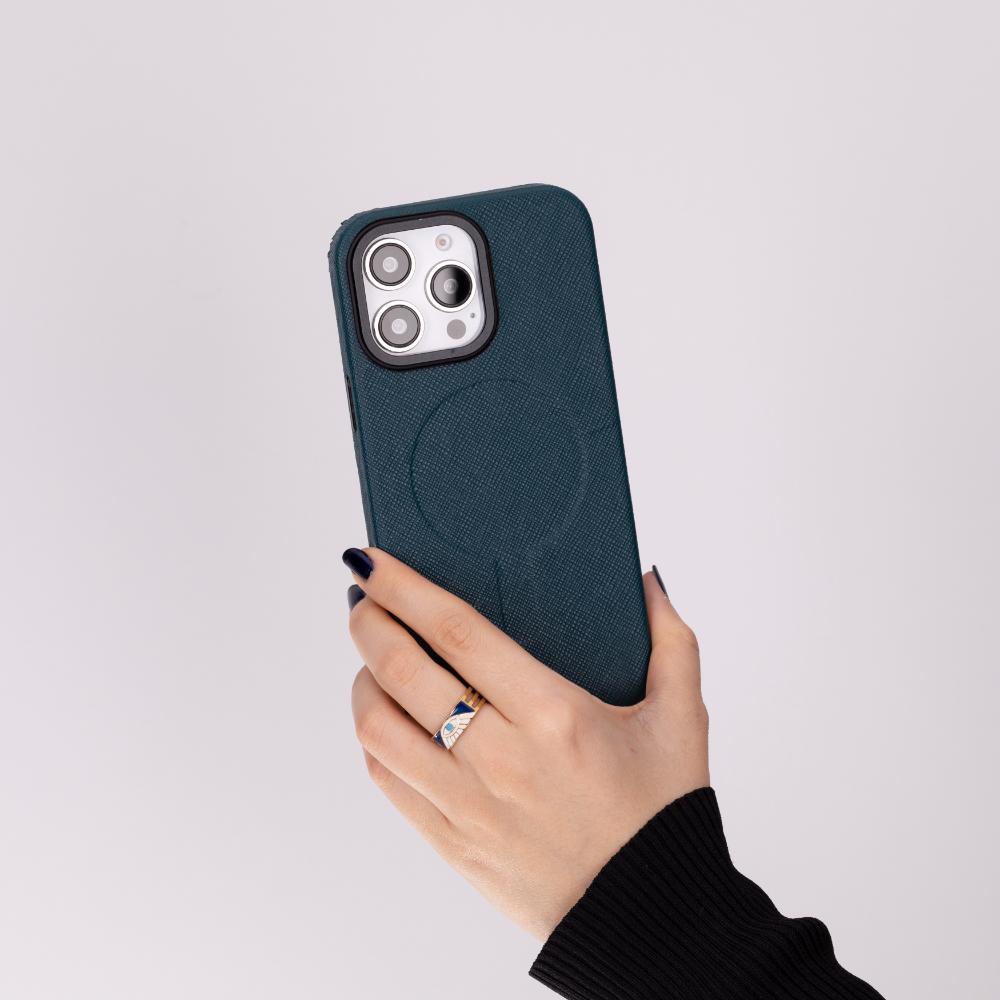 Rivo iPhone 16 Pro Max Leather Case, Textured Teal
